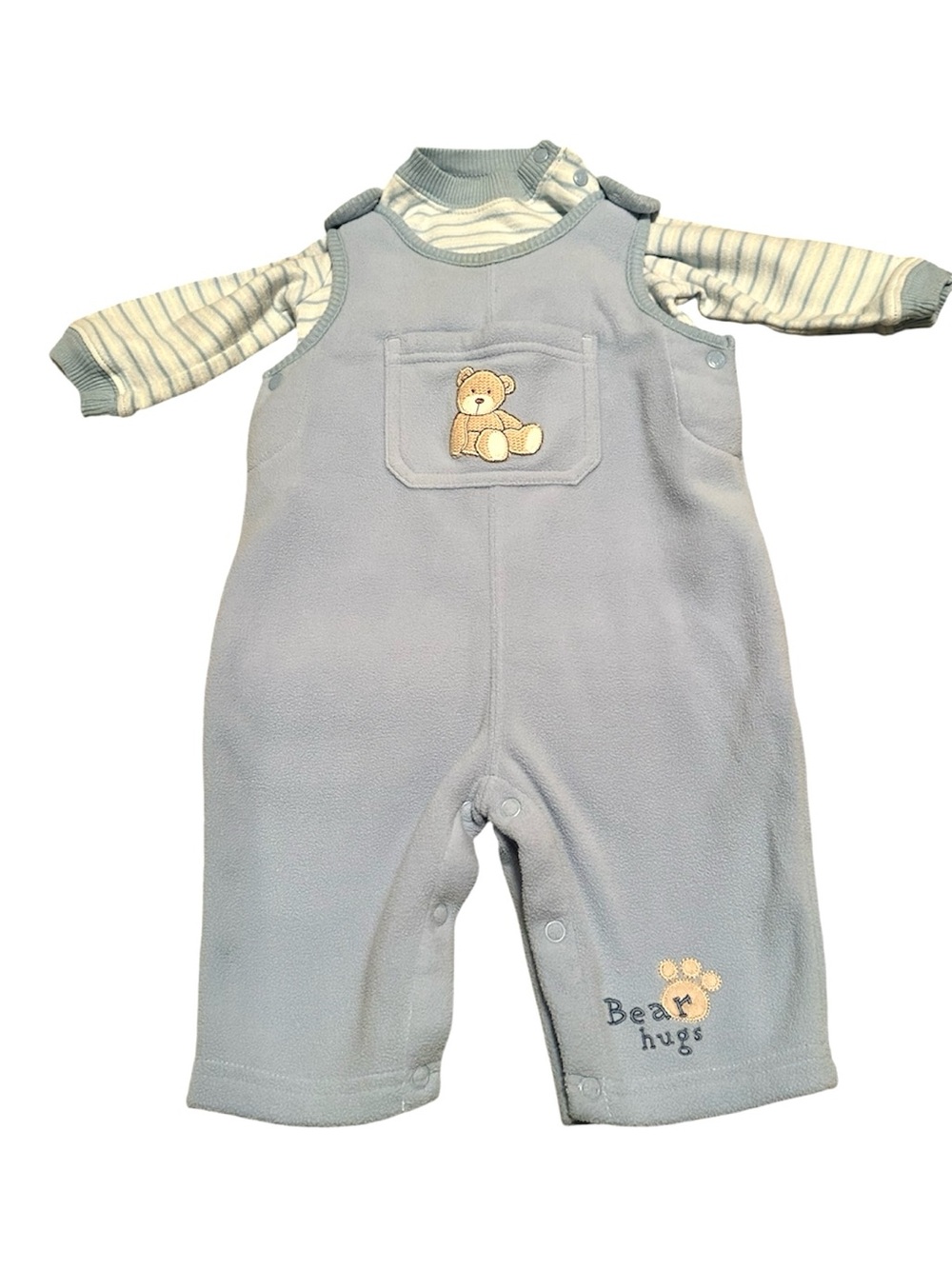 Carters Baby Blue Bear Hugs Fleece Overalls w/Matching Long Sleeve Top-Size 6M